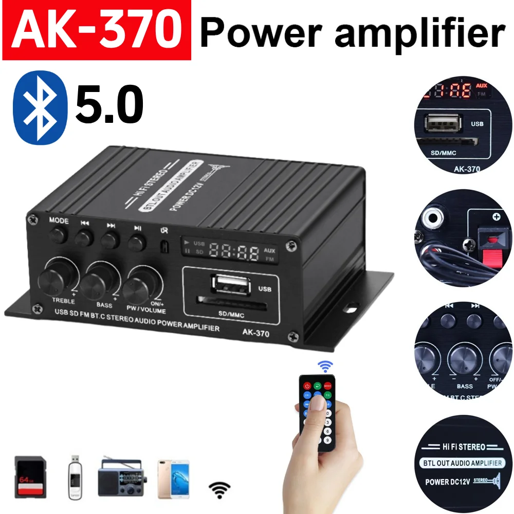 Home Cinema Beamer - AK-370 Bluetooth Amplifikatör Güç Amplifikatörü 20W+20W